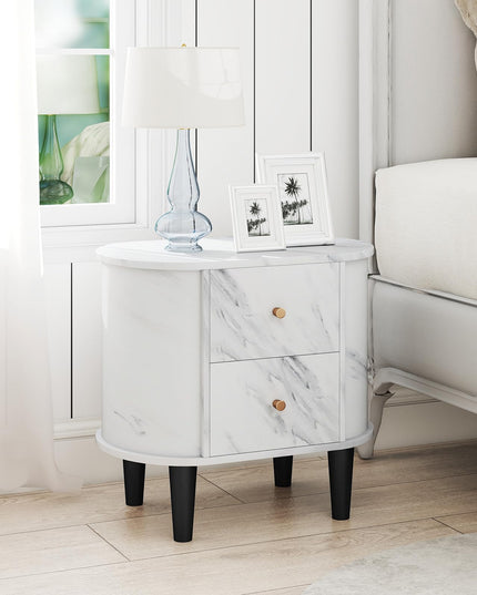 Giantex 2-Drawer Modern Faux Marble Bedside Table with Storage for Small Space
