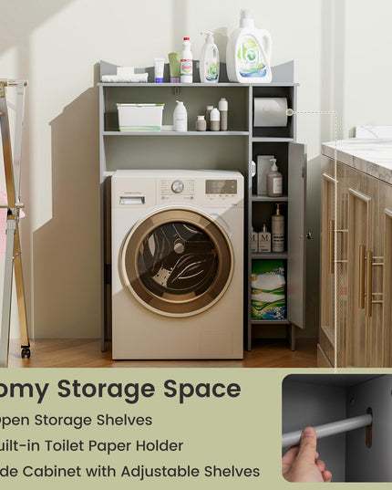 Giantex Over-The-Toilet Storage Cabinet, Bathroom Freestanding Space Saver with 1-Door Side Storage Cabinet & Paper Holder