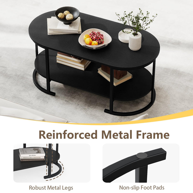 Giantex 2-Tier Coffee Table Oval Center Table