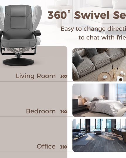 Giantex Recliner Chair with Ottoman, 360 Degree Swivel Leather Reclining Chair with Stable Steel Base