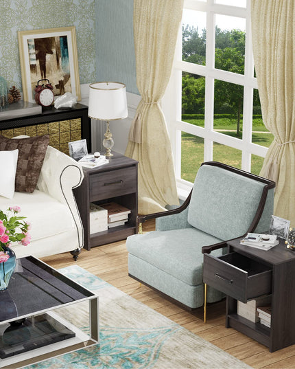 Nightstand w/Drawer, Wooden End Table w/Open Storage Compartment