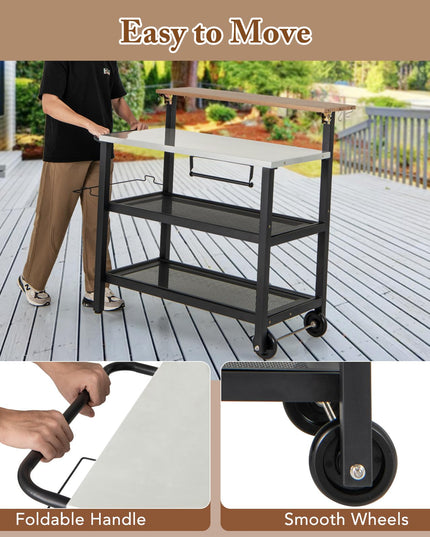 Giantex Outdoor Grill Cart - Pizza Oven Stand with Flip up Bar Table, 4-Shelf Food Prep Cooking Station with Hooks