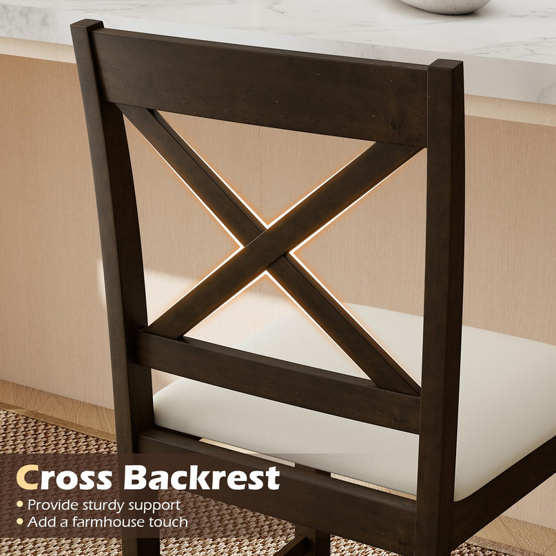 Giantex Tabourets de bar de ferme de 24 po, ensemble de 2/4 chaises à hauteur de comptoir à dossier croisé