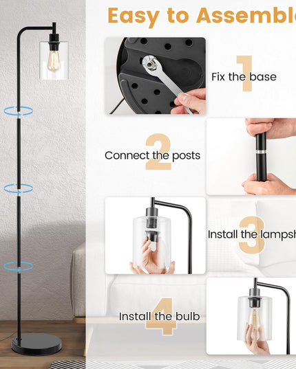 Giantex Industrial Floor Lamp, 66" Tall Pole Lamp with Clear Glass Lampshade