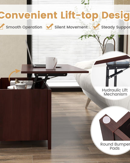 Giantex Lift Top Coffee Table - Rectangular Wooden Table w/Hidden Compartment & Open Storage Shelves