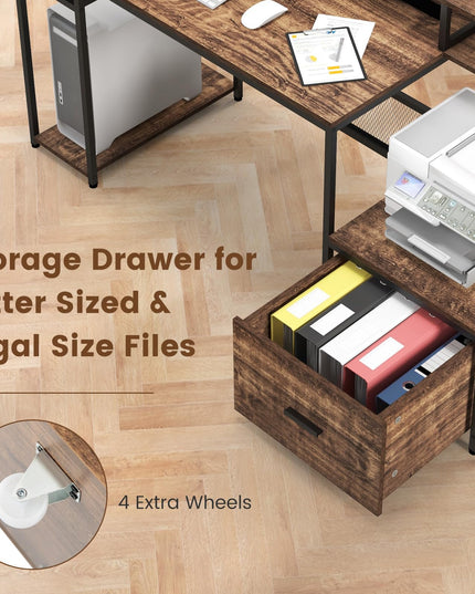 Giantex 67" Computer Desk with File Drawers Cabinet, Home Office Desk with Monitor Stand