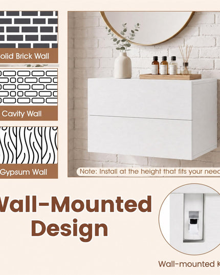 Giantex Floating Nightstand Set of 1/2 Wall-Mounted Table with 2 Drawers