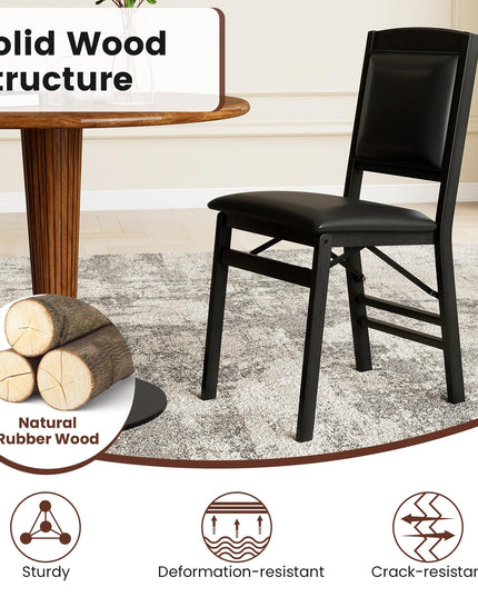 Giantex Folding Dining Chairs Set of 2/4 Black Wood Kitchen Chair w/Padded Seat