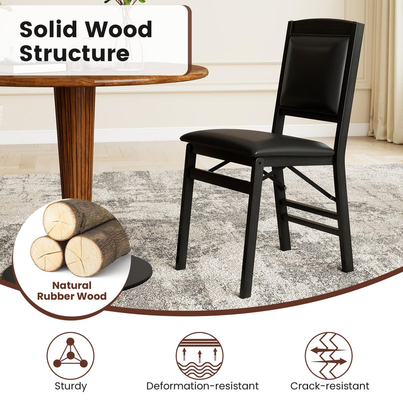Giantex Folding Dining Chairs Set of 2/4 Black Wood Kitchen Chair w/Padded Seat