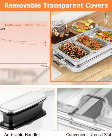 Giantex Buffet Server & Electric Food Warmer, 2-in-1 Food Warming Tray, Adjustable Temperature