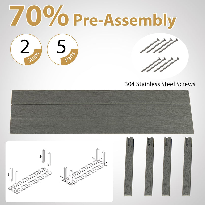 Giantex 55" HDPE Outdoor Bench 2-3 People Weatherproof Backless Patio Garden Benc