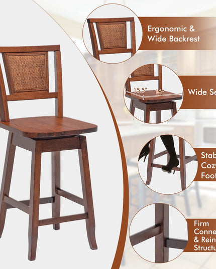 Giantex 24.5 Inch Counter Height Bar Stool with Rattan Back