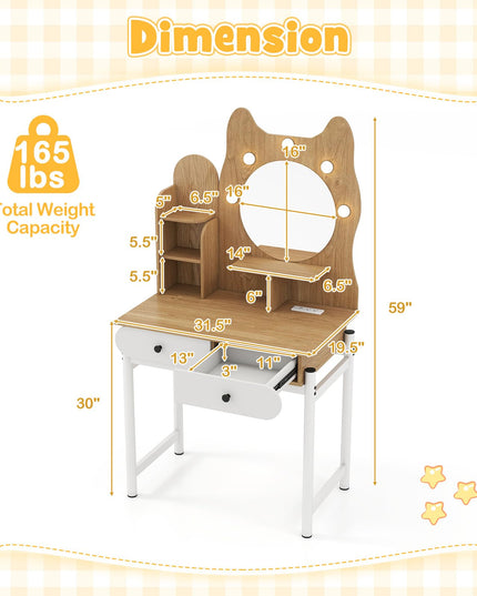 Makeup Vanity Desk with Lights & Mirror for Girls & Teenagers Bedroom