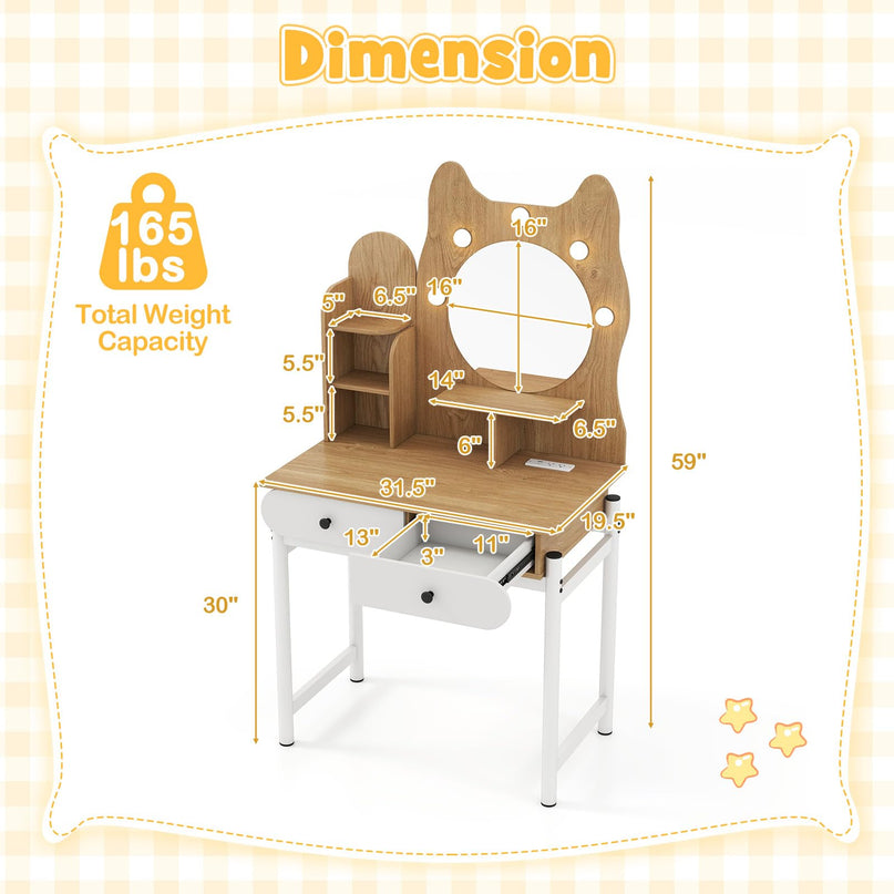 Makeup Vanity Desk with Lights & Mirror for Girls & Teenagers Bedroom