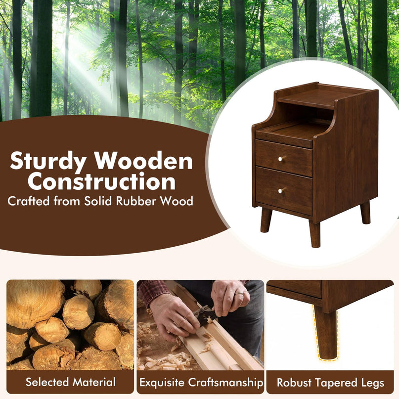 Giantex Narrow Night Stand Set 2 with Drawers(12”W x 16”D x 20”H)