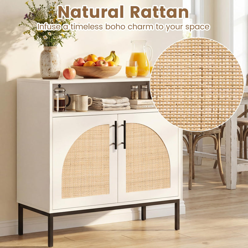 Giantex 32" Sideboard Buffet Cabinet with 2 Natural Rattan Decorated Doors (1/2)