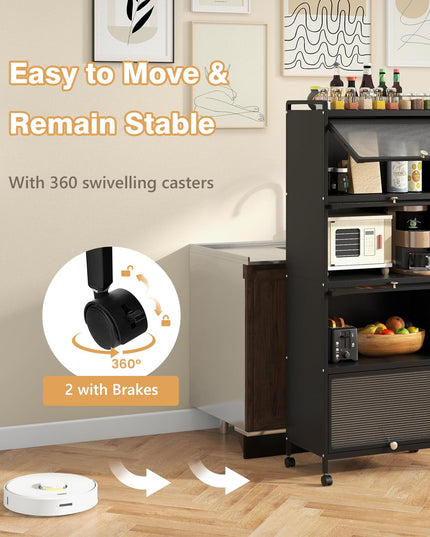 Giantex 5-Tier Kitchen Storage Cabinet, Mobile Microwave Stand with Flip-up PC Doors