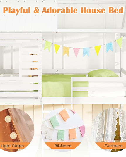 Giantex White Wood Bunk Bed Twin Over Twin with Ladder and Guardrail