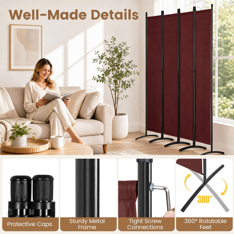 Giantex 4 Panel Room Divider, 5.6Ft Folding Screen, Home Office Freestanding Tall Partition