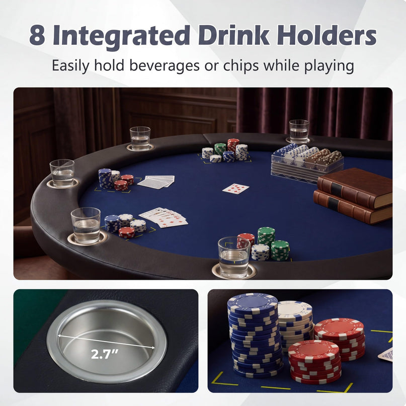 Giantex 48" Round Poker Table Foldable with 8 Cup Holders