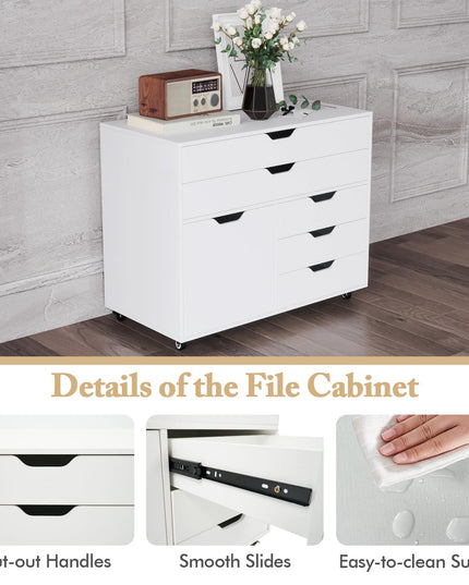 Giantex File Cabinet, Rolling Lateral Filing Cabinet with 2 Large Drawers, 3 Small Drawers