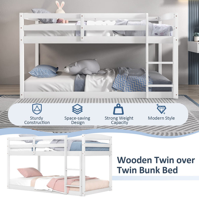 Giantex Solid Wood Twin Over Twin Bunk Bed Frame