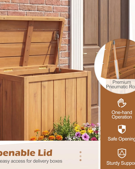 Giantex Outdoor Wooden Planter Box with Lid & Gas Rod