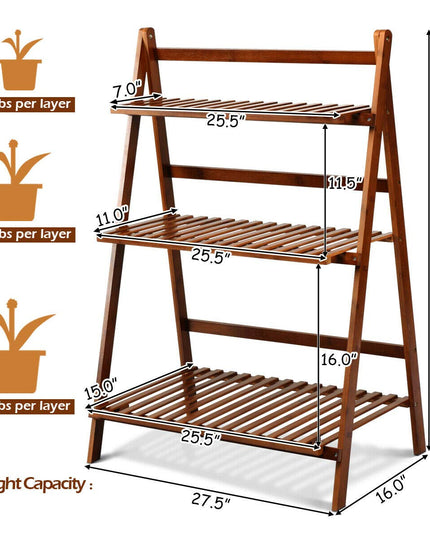 Giantex 3 Tier Folding Storage Shelf, Bamboo Ladder Plant Stand