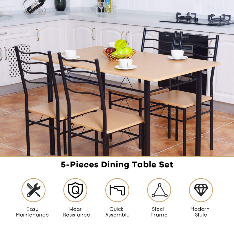 Giantex Modern 5 Piece Dining Table Set for 4 Chair
