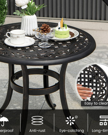 Giantex Patio Bistro Table, 24” Cast Aluminum Round Side Table, Outdoor Coffee Table for Porch, Pool, Backyard, Garden, Balcony