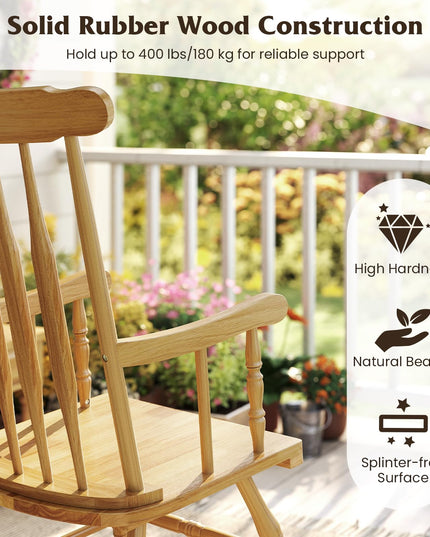 Giantex Outdoor Wood Rocking Chair Patio Rocking Chair with Solid Rubber Wood Frame