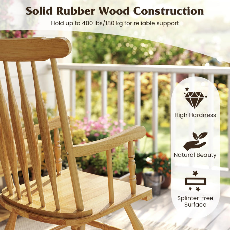 Giantex Outdoor Wood Rocking Chair Patio Rocking Chair with Solid Rubber Wood Frame
