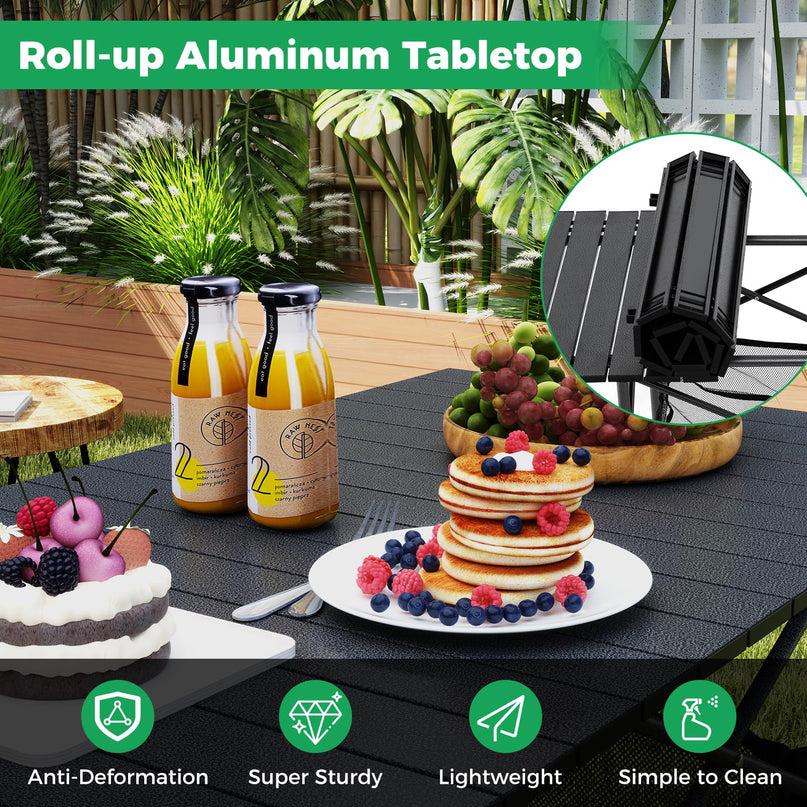 Giantex Folding Camping Table w/Aluminum Roll-up Tabletop & Mesh Basket