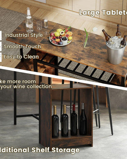 Giantex Rectangular Bar Table with Charging Station and LED Light