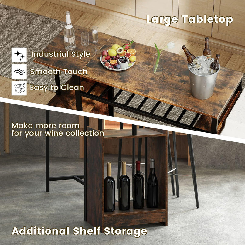 Giantex Rectangular Bar Table with Charging Station and LED Light