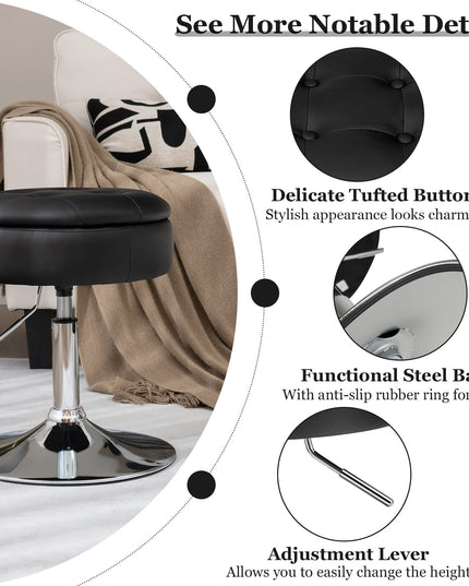 Giantex Adjustable Swivel Vanity Stool - 360° Swivel 20’’-26’’ Height Adjustable Tufted Round Storage Ottoman