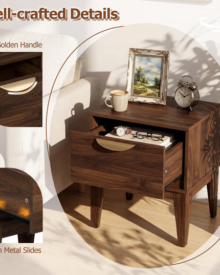 Giantex Night Stand with Storage Mid Century Modern Wood Bedside Table(1/2)
