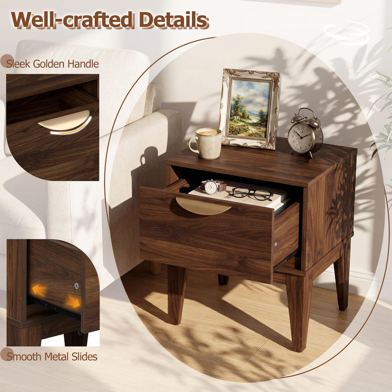 Giantex Night Stand with Storage Mid Century Modern Wood Bedside Table(1/2)