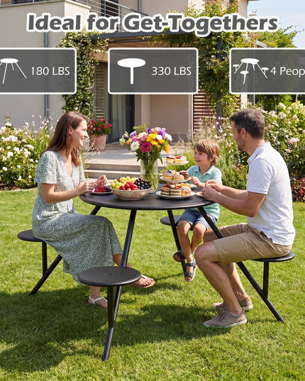 Giantex Round Picnic Table Set with 4 Built-in Seats and 1.77" Umbrella Hole