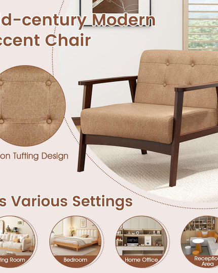 Giantex Mid-Century Modern Accent Chair Oversized Armchair(Beige)