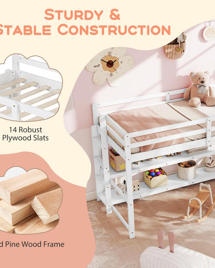 Giantex Twin Wooden Loft Bed with Full-Length Guardrails & Ladder