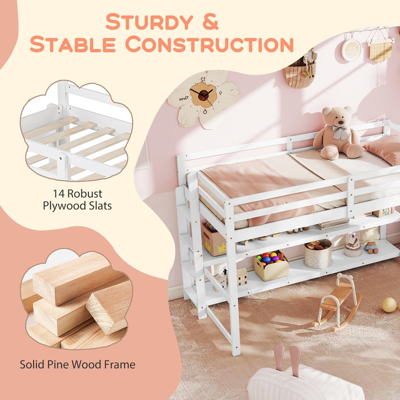 Giantex Twin Wooden Loft Bed with Full-Length Guardrails & Ladder