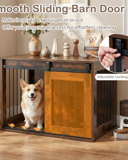 GIANTEX 80cm Dog Crate Furniture with Sliding Barn Door