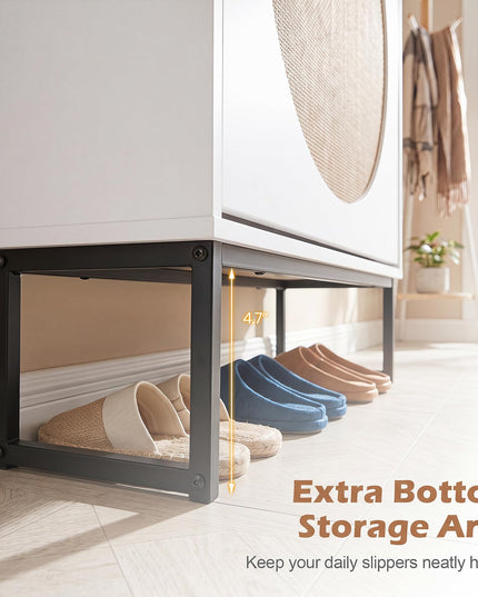 Giantex Faux Rattan Hidden Entryway Shoe Storage Cabinet with 2 Flip Drawers