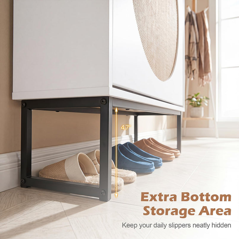 Giantex Faux Rattan Hidden Entryway Shoe Storage Cabinet with 2 Flip Drawers