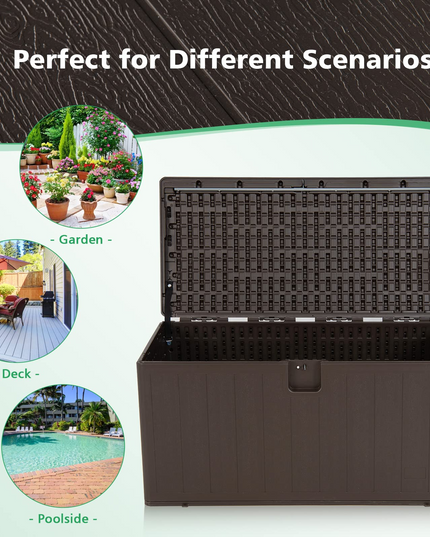 Outdoor Storage Deck Box Patio Bin - 105 Gallon Indoor/Outside Storage Box with Lockable Lid