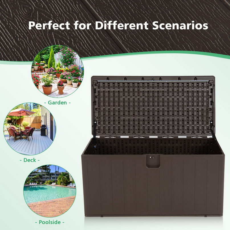 Outdoor Storage Deck Box Patio Bin - 105 Gallon Indoor/Outside Storage Box with Lockable Lid