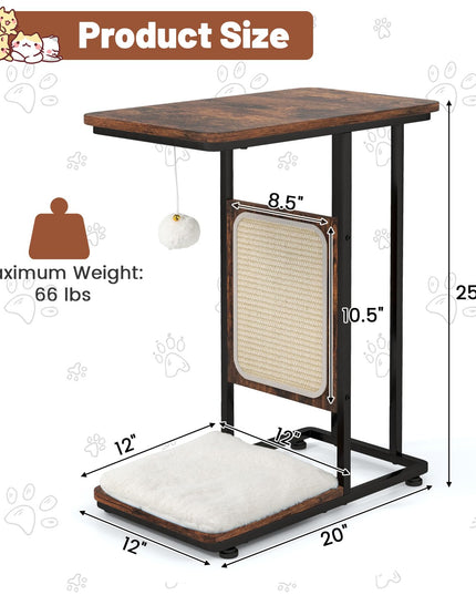 Giantex Cat Scratcher Side Table, C-Shaped End Table with Cat Scratching Board