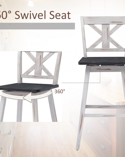 360 Degree Rubber Wood Bar Chairs, Vintage Bar Stools for Home, Restaurant & Pub