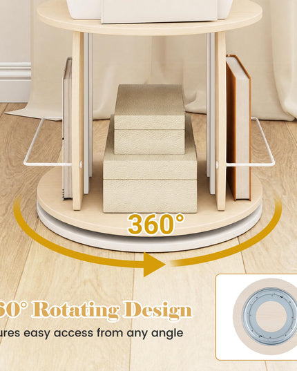 GIANTEX 2-Tier 360° Rotating Round Bookshelf Tower
